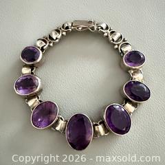 MaxSold Auction: 925 Silver Amethyst Gemstones Link Bracelet  - Marked  - Toronto (Ontario, Canada) PARTNER MANAGED Reseller Online Auction - Queen Street West