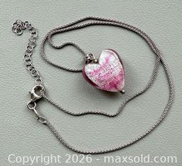 MaxSold Auction: Vintage Italian 925 Silver MURANO Art Glass Heart Pendant Necklace - Marked  - Toronto (Ontario, Canada) PARTNER MANAGED Reseller Online Auction - Queen Street West