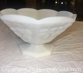 MaxSold Auction: Cool vintage white milk glass large foot pedestal bowl decor fruit bowl  - Warwick Township (Pennsylvania, USA) SELLER MANAGED Estate Sale Online Auction -  Crocker Lane