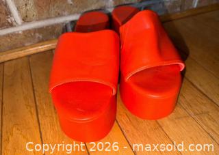 MaxSold Auction: Ladies size 9 orange 3.5” bright orange wedge heels  - Warwick Township (Pennsylvania, USA) SELLER MANAGED Estate Sale Online Auction -  Crocker Lane