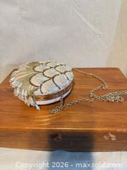 MaxSold Auction: Champagne Rose Satin Beaded Evening Clutch with Chain Strap - Toronto (Ontario, Canada) SELLER MANAGED Downsizing Online Auction - Weston Road (CONDO)