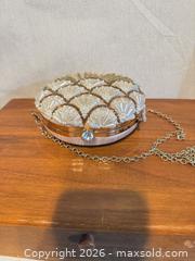 MaxSold Auction: Champagne Rose Satin Beaded Evening Clutch with Chain Strap - Toronto (Ontario, Canada) SELLER MANAGED Downsizing Online Auction - Weston Road (CONDO)
