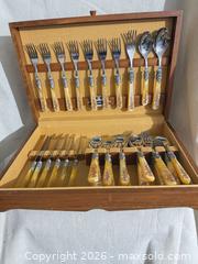 MaxSold Auction: Floral & Bird Motif Stainless Flatware Set with Wood Box 35 pieces, Italy  - Toronto (Ontario, Canada) SELLER MANAGED Downsizing Online Auction - Weston Road (CONDO)