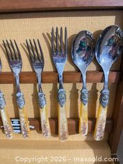 MaxSold Auction: Floral & Bird Motif Stainless Flatware Set with Wood Box 35 pieces, Italy  - Toronto (Ontario, Canada) SELLER MANAGED Downsizing Online Auction - Weston Road (CONDO)
