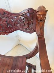 MaxSold Auction: Vintage Carved Mahogany X-Frame Armchair with Lion Heads 22”/25”/35” - Toronto (Ontario, Canada) SELLER MANAGED Downsizing Online Auction - Weston Road (CONDO)