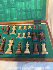 MaxSold Auction: Wood Carved Chess Set with Folding Board & Storage 16”/16” - Toronto (Ontario, Canada) SELLER MANAGED Downsizing Online Auction - Weston Road (CONDO)