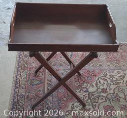MaxSold Auction: Antique Stained Mahogany Butler's Tray Table with Removable Tray - Toronto (Ontario, Canada) PARTNER MANAGED Reseller Online Auction - Queen Street West.