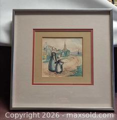 MaxSold Auction: Framed Matted Watercolor of Dutch Village with Windmill - Toronto (Ontario, Canada) PARTNER MANAGED Reseller Online Auction - Queen Street West.