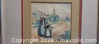 MaxSold Auction: Framed Matted Watercolor of Dutch Village with Windmill - Toronto (Ontario, Canada) PARTNER MANAGED Reseller Online Auction - Queen Street West.