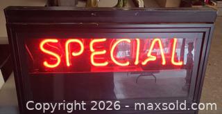 MaxSold Auction: Neon Sign in Framed Case — "SPECIAL" - Toronto (Ontario, Canada) PARTNER MANAGED Reseller Online Auction - Queen Street West.