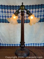MaxSold Auction: Art Nouveau Double-Light Table Lamp with Textured Glass Shades, c. 1905–1915 - Hamilton (Ontario, Canada) SELLER MANAGED Estate Sale Online Auction - Gertrude Street