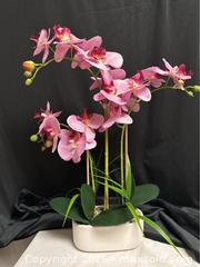 MaxSold Auction: 22" Artificial Pink Orchid with Ceramic Planter – Decorative Floral Accent - Campbell (California, USA) SELLER MANAGED Downsizing Online Auction - Dell Avenue 