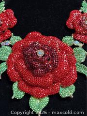 MaxSold Auction: Crystal Pavé Rose Flower Evening Necklace – Madeline Love Statement Jewelry - Campbell (California, USA) SELLER MANAGED Downsizing Online Auction - Dell Avenue 