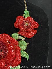 MaxSold Auction: Crystal Pavé Rose Flower Evening Necklace – Madeline Love Statement Jewelry - Campbell (California, USA) SELLER MANAGED Downsizing Online Auction - Dell Avenue 