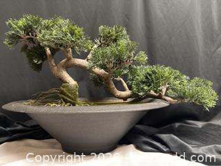 MaxSold Auction: Juniper Bonsai Tree – Cascade Style Faux Botanical - Campbell (California, USA) SELLER MANAGED Downsizing Online Auction - Dell Avenue 
