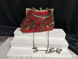 MaxSold Auction: Vintage Gypsy–Style Red Clutch – Elegant Beaded Evening Bag - Campbell (California, USA) SELLER MANAGED Downsizing Online Auction - Dell Avenue 