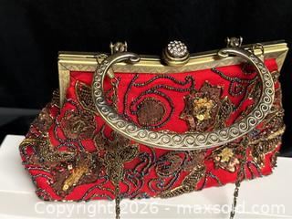 MaxSold Auction: Vintage Gypsy–Style Red Clutch – Elegant Beaded Evening Bag - Campbell (California, USA) SELLER MANAGED Downsizing Online Auction - Dell Avenue 