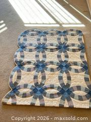MaxSold Auction: Double Wedding Ring Quilt, Blue/Cream/Gray, Approx 50x60 in - Surprise (Arizona, USA) PARTNER MANAGED Estate Sale Online Auction - W Tuscany Way