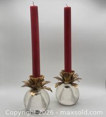 MaxSold Auction: Pair Vintage Hollywood Regency Glass & Brass Floral Candlesticks 4” - St. Catharines (Ontario, Canada) SELLER MANAGED Reseller Online Auction - Winfield Court