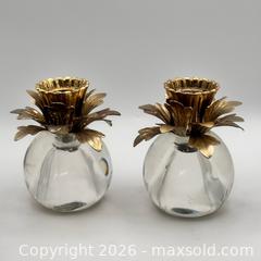 MaxSold Auction: Pair Vintage Hollywood Regency Glass & Brass Floral Candlesticks 4” - St. Catharines (Ontario, Canada) SELLER MANAGED Reseller Online Auction - Winfield Court