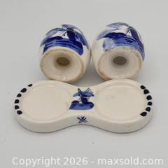 MaxSold Auction: Vintage Handpainted Delft Blue Salt and Pepper Shakers with Resting Plate - St. Catharines (Ontario, Canada) SELLER MANAGED Reseller Online Auction - Winfield Court