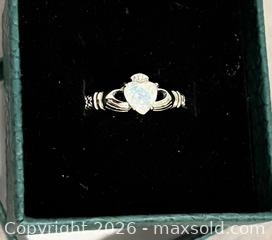 MaxSold Auction: Silver Claddagh Ring with Fire Opal Center Stone, Marked 925 - Oshawa (Ontario, Canada) SELLER MANAGED Downsizing Online Auction - Coyston Drive