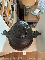 MaxSold Auction: Asian/Chinese Incense Burner with Foo Dog Handles, Lid & Wooden Base - Los Angeles (California, USA) PARTNER MANAGED Estate Sale Online Auction - Thurston Circle