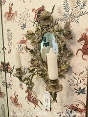 MaxSold Auction: Gold Wall-Mount Mirror with Sconce, 16" - Los Angeles (California, USA) PARTNER MANAGED Estate Sale Online Auction - Thurston Circle