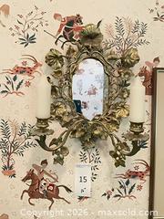 MaxSold Auction: Gold Wall-Mount Mirror with Sconce, 16" - Los Angeles (California, USA) PARTNER MANAGED Estate Sale Online Auction - Thurston Circle