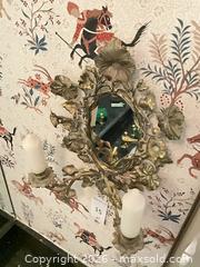 MaxSold Auction: Gold Wall-Mount Mirror with Sconce, 16" - Los Angeles (California, USA) PARTNER MANAGED Estate Sale Online Auction - Thurston Circle