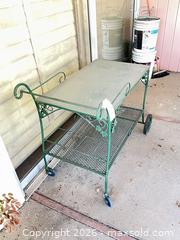 MaxSold Auction: Green Metal and Glass Two-Tier Serving / Bar Cart - Los Angeles (California, USA) PARTNER MANAGED Estate Sale Online Auction - Thurston Circle