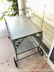 MaxSold Auction: Green Metal and Glass Two-Tier Serving / Bar Cart - Los Angeles (California, USA) PARTNER MANAGED Estate Sale Online Auction - Thurston Circle