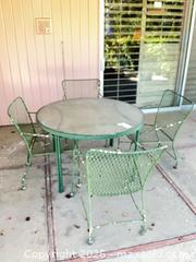 MaxSold Auction: Green Metal Patio Table and 4 Chairs with Glass Top - Los Angeles (California, USA) PARTNER MANAGED Estate Sale Online Auction - Thurston Circle