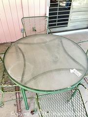 MaxSold Auction: Green Metal Patio Table and 4 Chairs with Glass Top - Los Angeles (California, USA) PARTNER MANAGED Estate Sale Online Auction - Thurston Circle