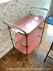 MaxSold Auction: Mid-Century Pink Metal 3-Tier Bar/Serving Cart with Casters - Los Angeles (California, USA) PARTNER MANAGED Estate Sale Online Auction - Thurston Circle