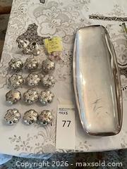 MaxSold Auction: Sterling 12 Salt & Pepper Shakers & Bag of Corks and metal Serving Tray - Los Angeles (California, USA) PARTNER MANAGED Estate Sale Online Auction - Thurston Circle