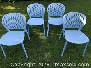 MaxSold Auction: 4 Dot Outdoor Stackable Dining or Patio Chairs by Article - Thousand Oaks (California, USA) PARTNER MANAGED Estate Sale Online Auction - Camino Roberto