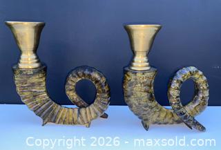 MaxSold Auction: Antique Ornate Bronze Ram Horn Candle Holders - Thousand Oaks (California, USA) PARTNER MANAGED Estate Sale Online Auction - Camino Roberto