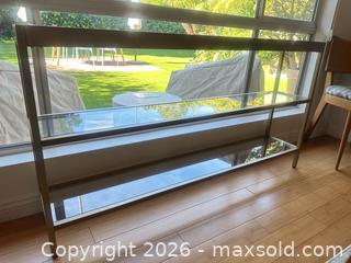 MaxSold Auction: Modern Gold Metal Console Table with Glass Shelves (10x55x29) - Thousand Oaks (California, USA) PARTNER MANAGED Estate Sale Online Auction - Camino Roberto