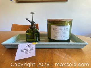 MaxSold Auction: Sea Foam Ceramic Plate with Candle & Green Glass Dispenser - Thousand Oaks (California, USA) PARTNER MANAGED Estate Sale Online Auction - Camino Roberto