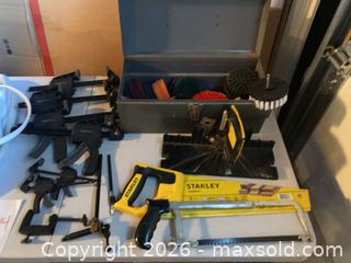 MaxSold Auction: Stanley Mitre Box & Panel Saw, Many Clamps, Toolbox with Drill Brush Cleaners & Pads - Thousand Oaks (California, USA) PARTNER MANAGED Estate Sale Online Auction - Camino Roberto