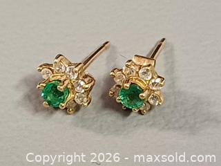 MaxSold Auction: 18K Gold Diamond & Emerald Mini Earrings Marked  - Toronto (Ontario, Canada) PARTNER MANAGED Reseller Online Auction - Queen Street West