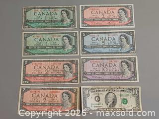 MaxSold Auction: 8 Vintage Canadian & USA Banknotes Lot - Toronto (Ontario, Canada) PARTNER MANAGED Reseller Online Auction - Queen Street West