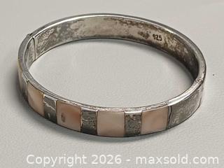 MaxSold Auction: 925 Silver Bangle Bracelet with Mother of Pearl Inlaid Marked  - Toronto (Ontario, Canada) PARTNER MANAGED Reseller Online Auction - Queen Street West