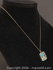 MaxSold Auction: Vintage 925 Sterling Silver with Turquoise Tiger's Eye Inlaid Pendant Necklace Marked  - Toronto (Ontario, Canada) PARTNER MANAGED Reseller Online Auction - Queen Street West