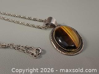 MaxSold Auction: Vintage Sterling Silver & Tiger's Eye Pendant Necklace  - Toronto (Ontario, Canada) PARTNER MANAGED Reseller Online Auction - Queen Street West