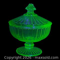 MaxSold Auction: Vintage Uranium Glass Green Compote / Covered Candy Dish - Ottawa (Ontario, Canada) SELLER MANAGED Downsizing Online Auction - Valley Stream Drive (CONDO)