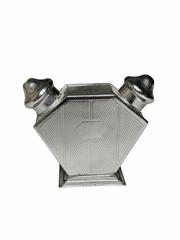MaxSold Auction: Art Deco Chrome-Plated Salt & Pepper Shaker Set with Stand - Hayward (California, USA) SELLER MANAGED Reseller Online Auction - Oakhill Way