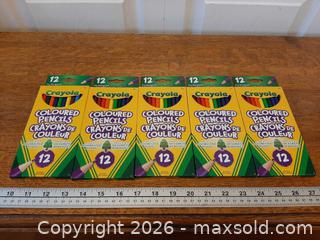MaxSold Auction: *NEW* Five packs of Crayola 12-count pre-sharpened coloured pencils  - London (Ontario, Canada) PARTNER MANAGED Downsizing Online Auction - Seymour Crescent