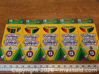 MaxSold Auction: *NEW* Five packs of Crayola 12-count pre-sharpened coloured pencils  - London (Ontario, Canada) PARTNER MANAGED Downsizing Online Auction - Seymour Crescent